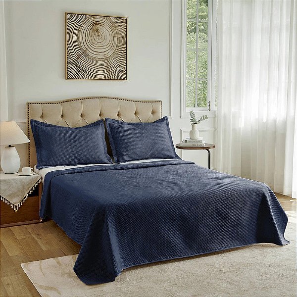 Jogo de Colcha Neo Clássico Diamonds Queen - Marinho - 3 Peças - Camesa