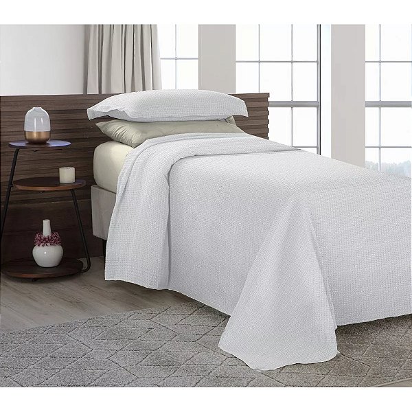 Kit Colcha Dream Piquet Solteiro - Branco - 2 Peças - Estamparia
