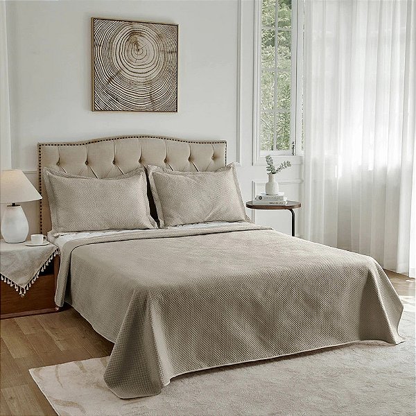Jogo de Colcha Neo Clássico Diamonds - King - Bege - 3 Peças - Camesa