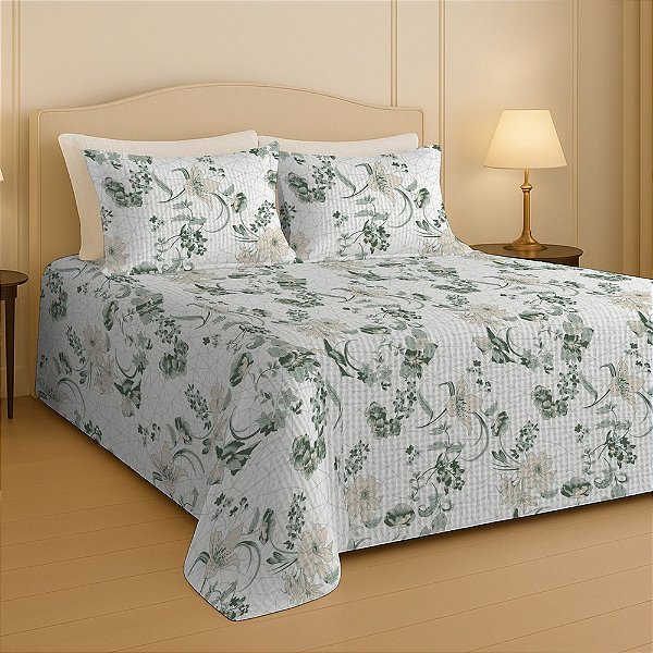 Kit Colcha Dream Piquet Queen - Folhagens - 3 Peças - Estamparia