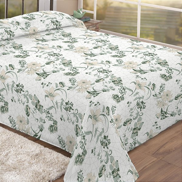 Kit Colcha Dream Piquet Casal - Folhagens - 3 Peças - Estamparia