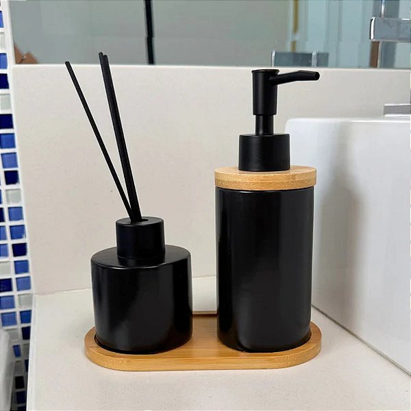 Kit de Banheiro Premium com Difusor 3 peças - Preto - Inova