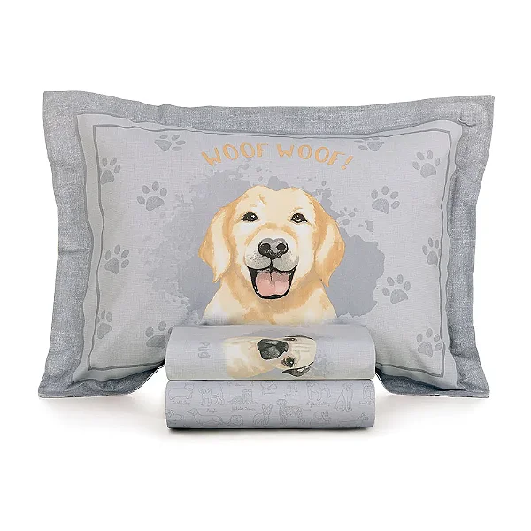 Jogo de Cama Infantil 200 Fios Solteiro - Dog - 3 Peças - Karsten