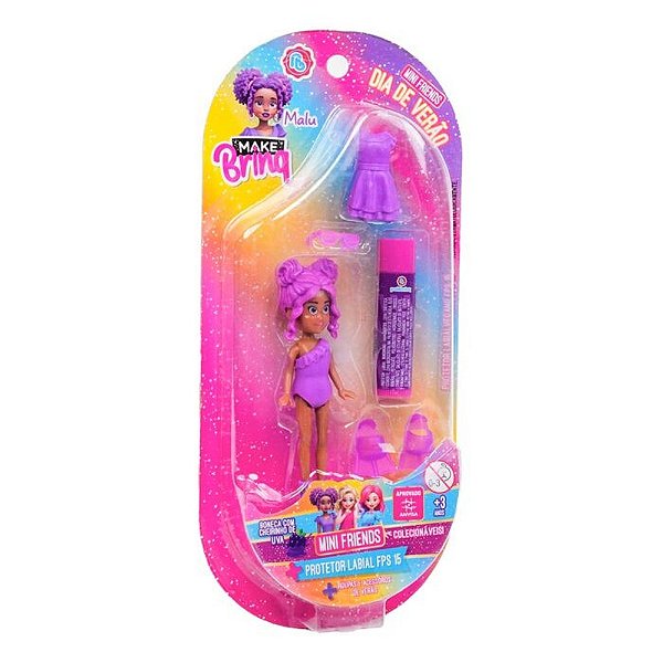 Boneca Mini Friends Dia de Verão com Protetor Labial FPS 15 - Malu - Polibrinq