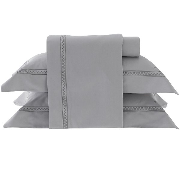 Jogo de Cama 300 Fios Bordado Lusitani Queen - Prata - Kacyumara