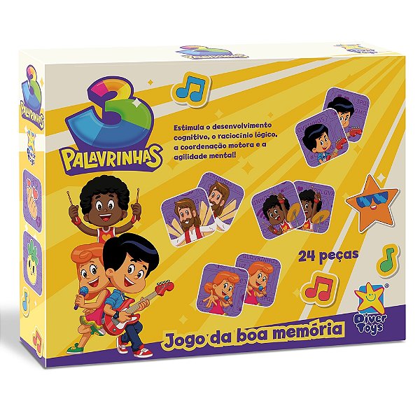Jogo da Boa Memória - 3 Palavrinhas - 24 Peças - Diver Toys
