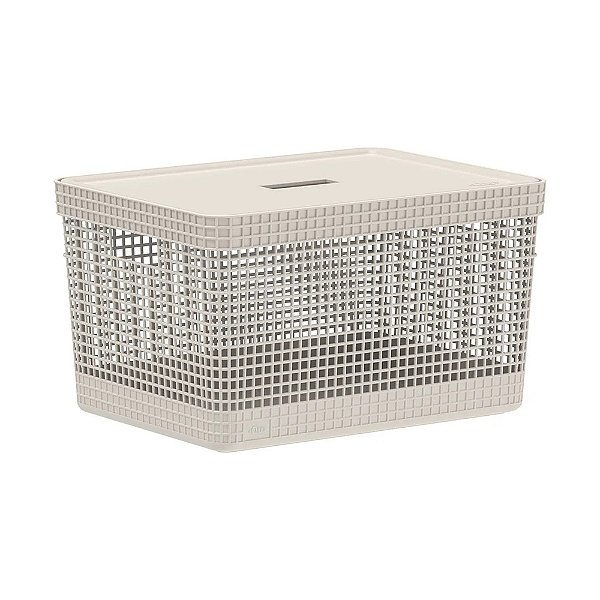Cesto Organizador com Tampa Grid 20 Litros - Bege - Ou