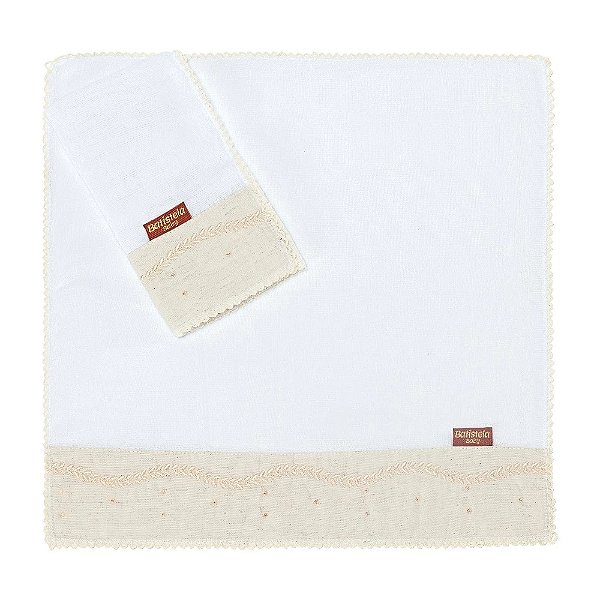Kit Toalha de Boca Linho - Bege - 02 Peças - Batistela Baby