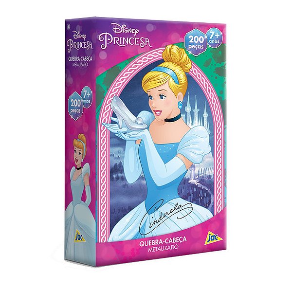 Quebra-cabeça Metalizado Disney Pricessas - 200 Peças - Cinderela - Jak
