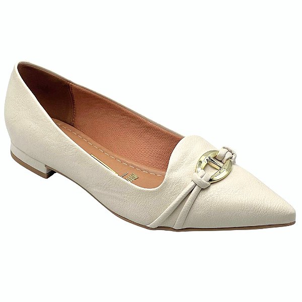 Sapatilha Feminina Fivela Bico Fino - Off White - Vizzano
