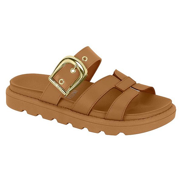 Sandália Papete Feminina Fivela - Caramelo - Vizzano