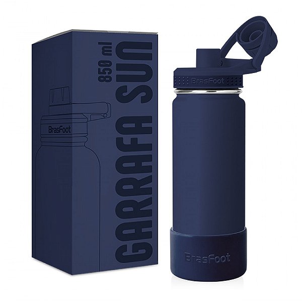Garrafa Térmica Sun Base Silicone Premium - Marinho - 850ml - Brasfoot