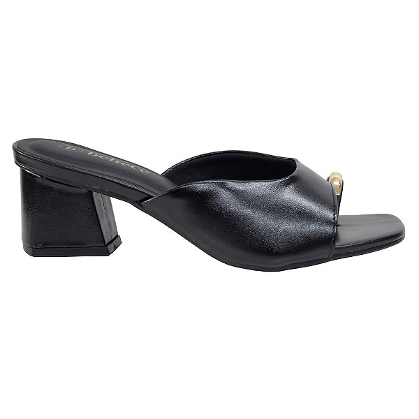 Tamanco Feminino Salto Bloco Tira Transpassada - Preto - Bebecê