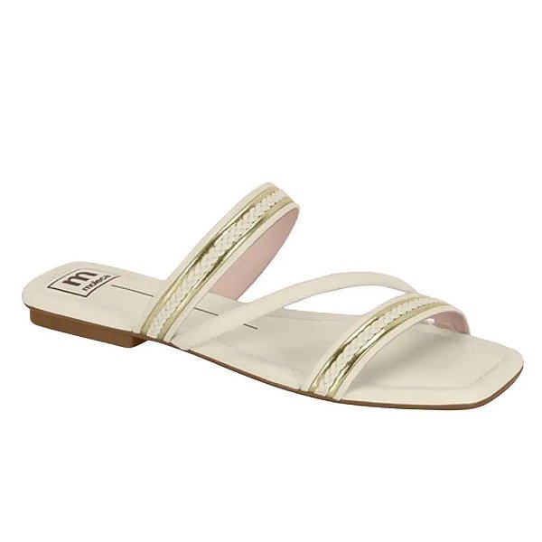 Sandália Rasteira Feminina Trançado - Off White - Moleca