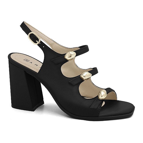 Sandália Feminina Salto Bloco Gotas - Preto - Ramarim