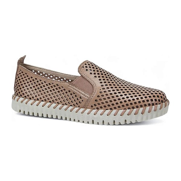 Tênis Feminino Slip On Vazado Couro - Bege - Bottero