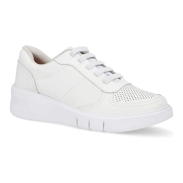 Tênis Feminino Casual Couro Legítimo - Branco - Usaflex