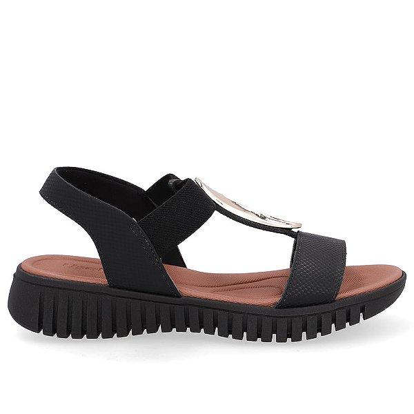 Sandália Feminina Enfeite Dourado Couro - Preta - Usaflex
