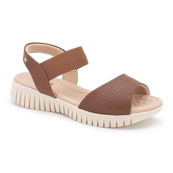 Sandália Feminina Flatform Elástico Detalhe Logo - Marrom - Softli