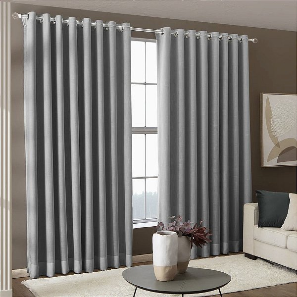 Cortina Antonela Voil Linho Corta Luz - 2,60m X 5,60m - Cinza - M&C