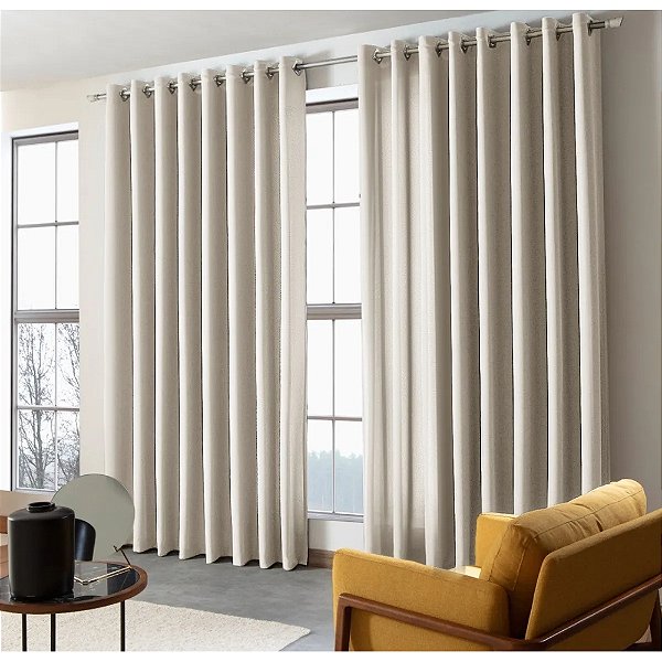 Cortina Antonela Voil Linho Corta Luz - 2,60m X 5,60m - Palha - M&C