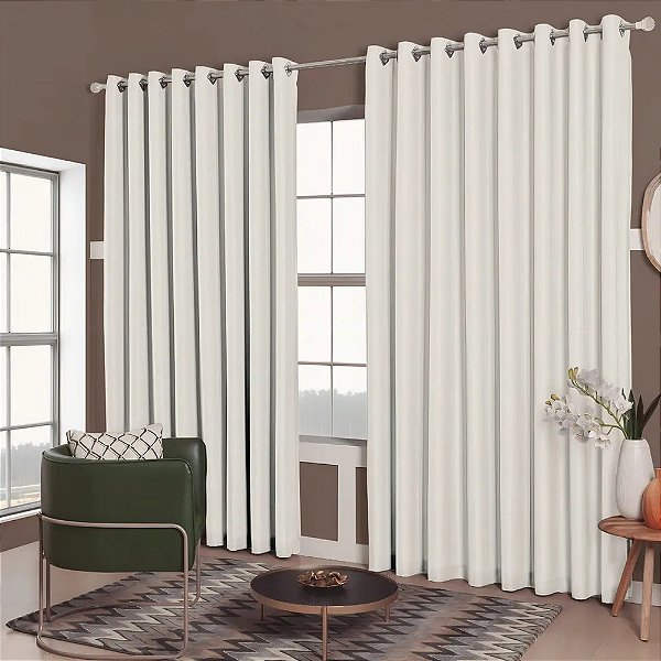 Cortina Antonela Voil Linho Corta Luz - 2,60m X 5,60m - Branco - M&C