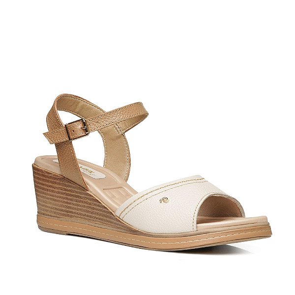 Sandália Feminina Anabela Couro - Off White - Pegada