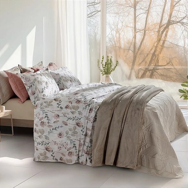 Jogo de Cama Living Art 300 Fios - Casal - Flora - 4 Peças - Corttex