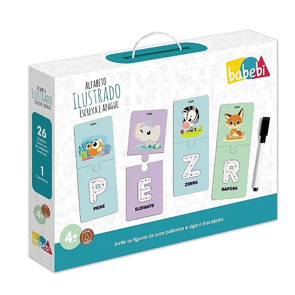 Quebra-Cabeça Alfabeto Ilustrado Escreva e Apague - 52 Peças - Babebi