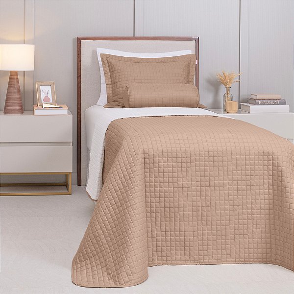 Jogo de Colcha Plaza Dupla Face - Solteiro - Amendoa/Palha - 02 Peças - Lavive