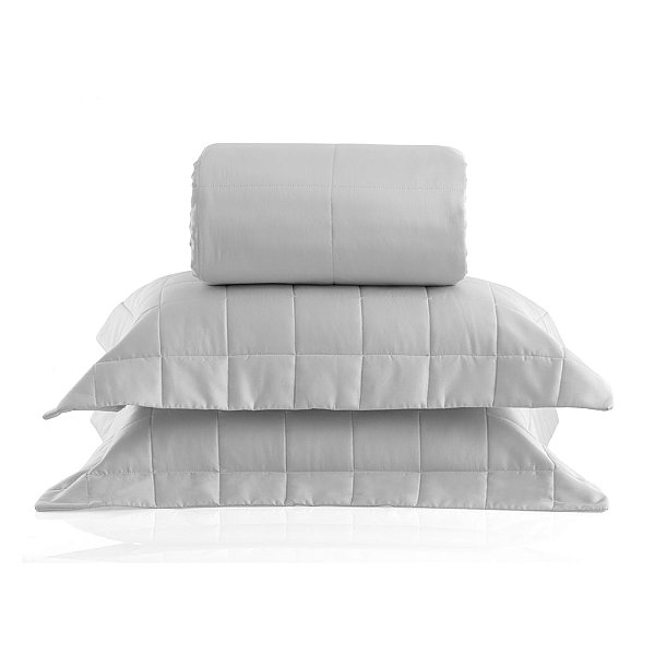 Jogo de Colcha Satinee Square Queen 300 Fios - Prata - Kacyumara