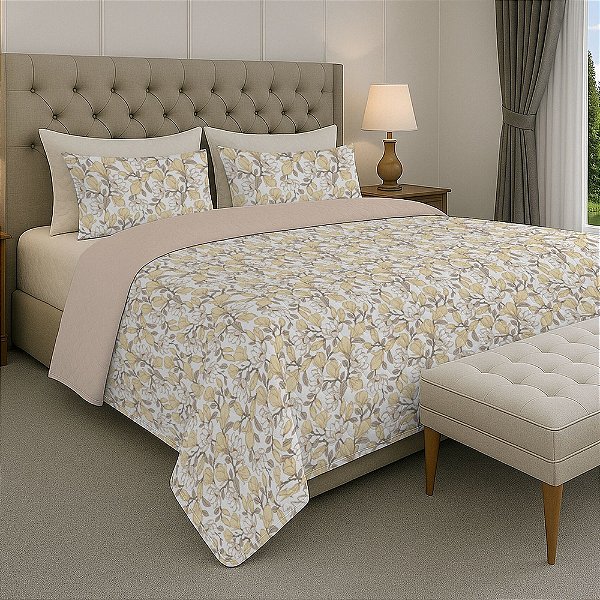 Jogo de Colcha Dream Percal 200 Fios - Casal - Flores Amarelas - Estamparia