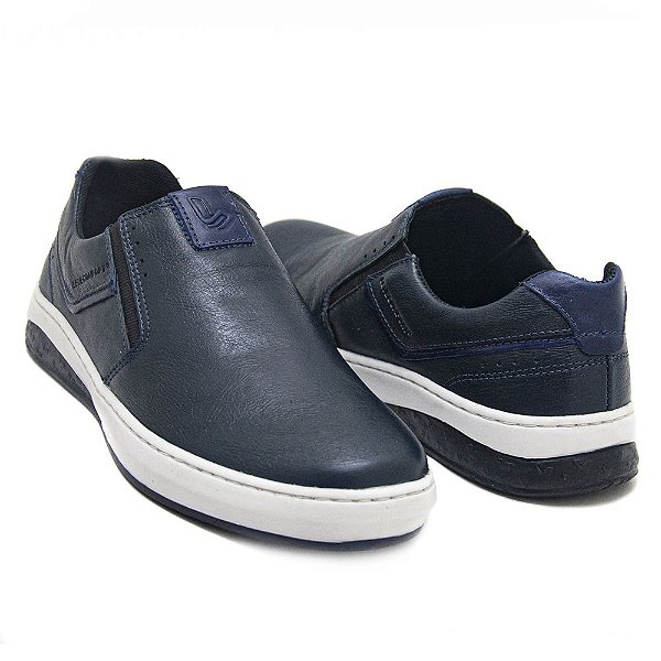 Sapatênis Masculino Polo Couro Slip On - Marinho - Leveterapia
