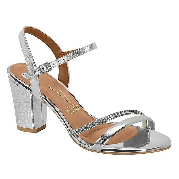 Sandália Salto Médio Bloco - Prata - Vizzano