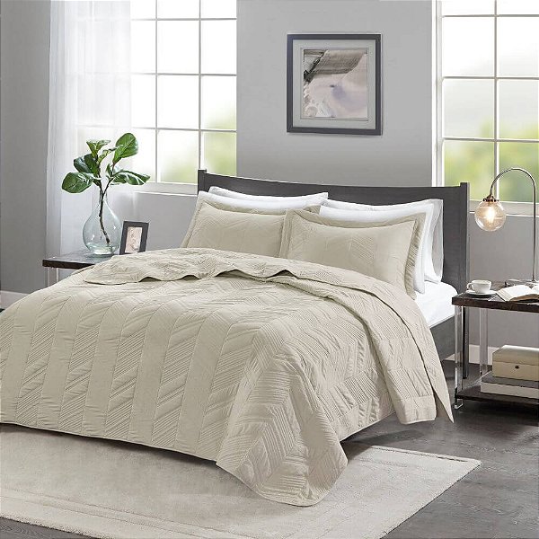 Jogo de Colcha Ouro 300 Fios Living Art - Casal - Bege - Corttex