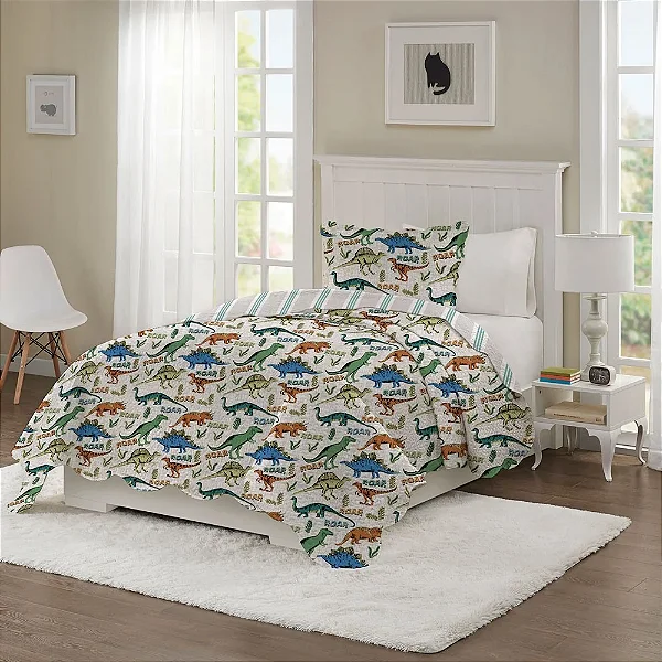 Kit Colcha Studio Mix Kids - Solteiro - Dino Roar - 2 Peças - Corttex