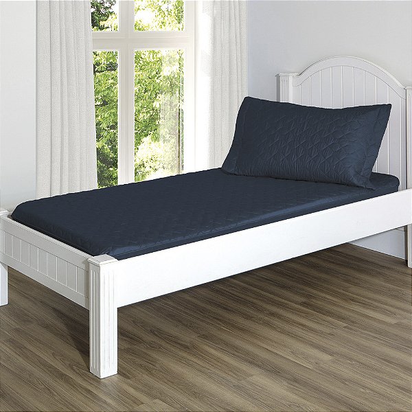 Kit Colcha Sleep Vida Bela Solteiro - 2 Peças - Marinho - Kacyumara