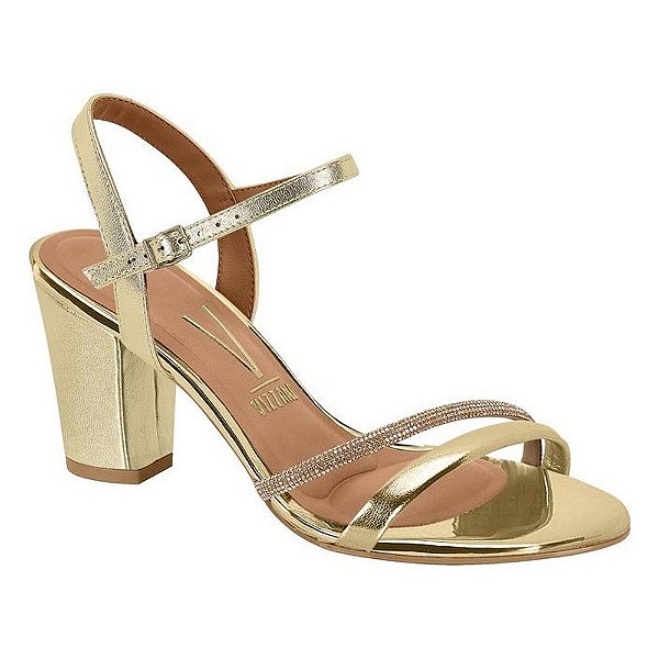 Sandália Salto Médio Bloco Dourado - Vizzano