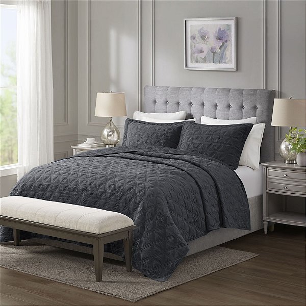 Jogo de Colcha Living Art Bristol - Queen - Grafite - Corttex