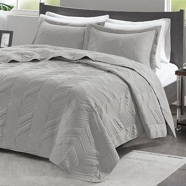 Jogo de Colcha Ouro 300 Fios - Solteiro - 2 Peças - Cinza - Corttex
