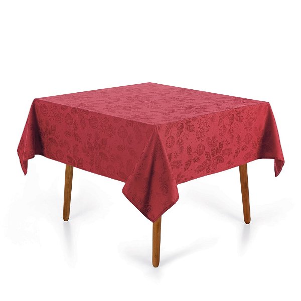 Toalha de Mesa Quadrada Jacquard Natal - Azevinho - 4 Lugares - Karsten