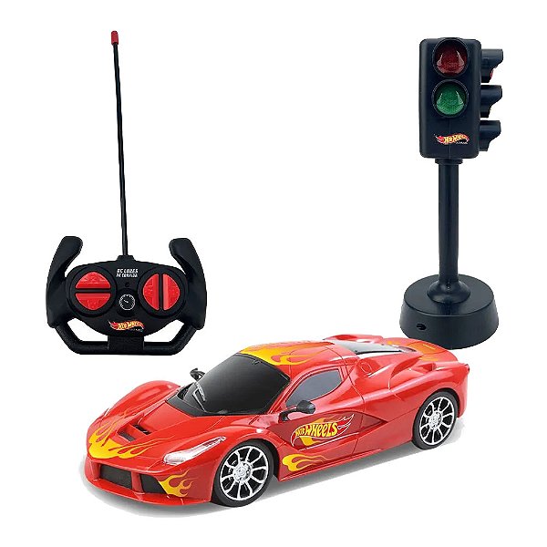 Carrinho de Controle Remoto Hot Wheels RC Luzes de Corrida - Multikids