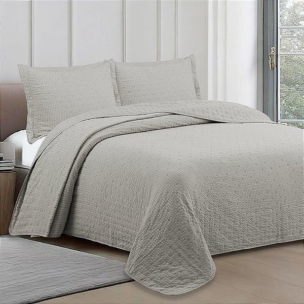 Jogo de Colcha Pliê Casal - Cinza - Camesa