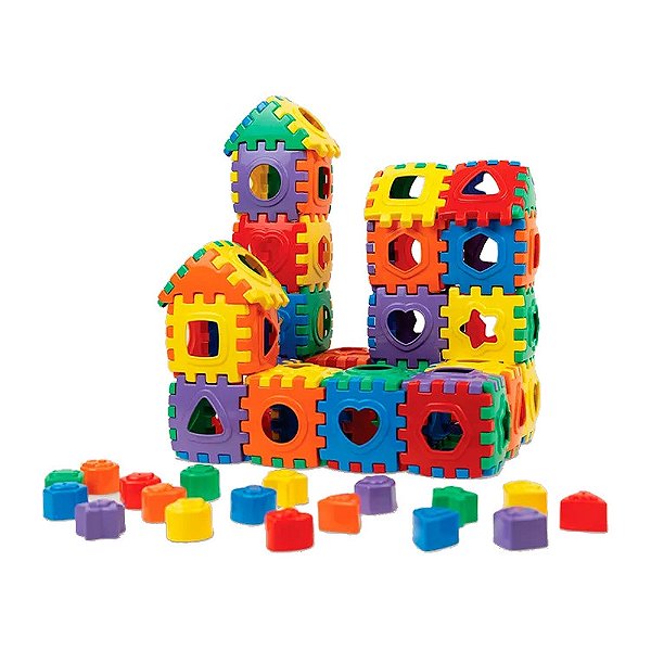 Blocos Divertidos Mundo Curioso - 52 Peças - GGB Brinquedos
