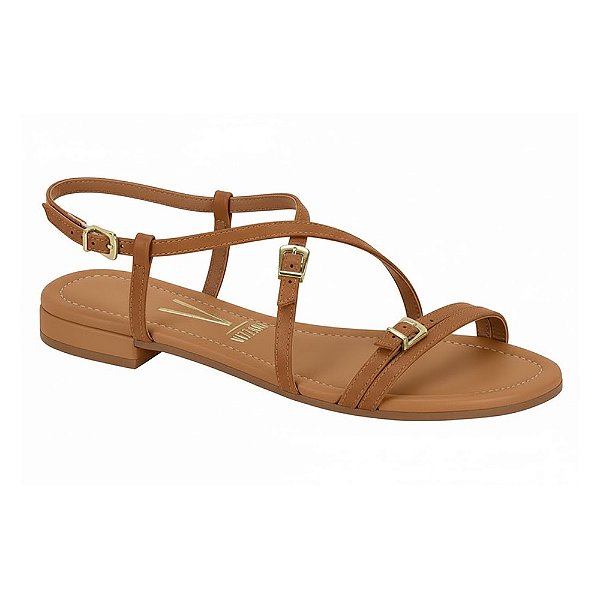 Sandália Rasteirinha com Tiras Pelica - Caramelo - Vizzano