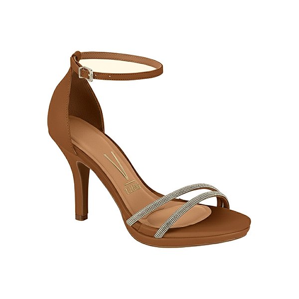 Sandália Feminina Salto Alto Fino Strass Mocca - Vizzano