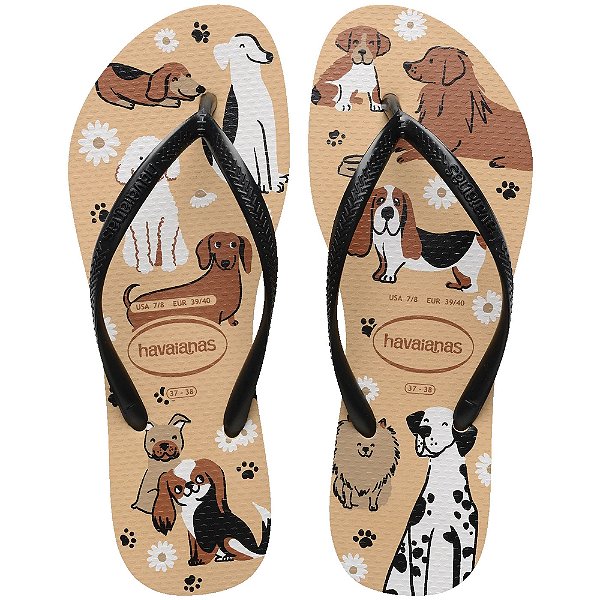 Chinelo Feminino Slim Pets Cães - Bege - Havaianas