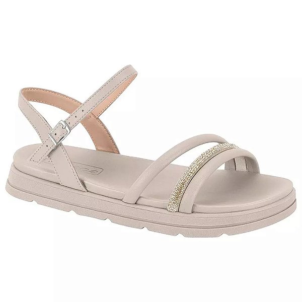 Sandália Plataforma com Tiras de Strass - Off White - Moleca
