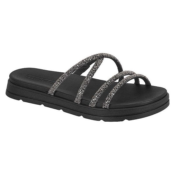 Chinelo Plataforma Feminino Papete com Strass - Preto - Moleca