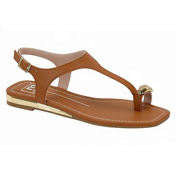 Sandália Feminina Rasteira Detalhe Dourado - Caramelo - Moleca